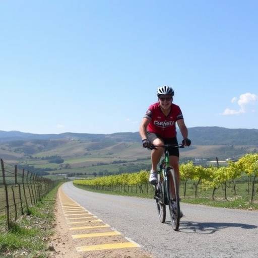 Ciclista disfrutando de un camino entre vi&ntilde;edos en La Rioja
