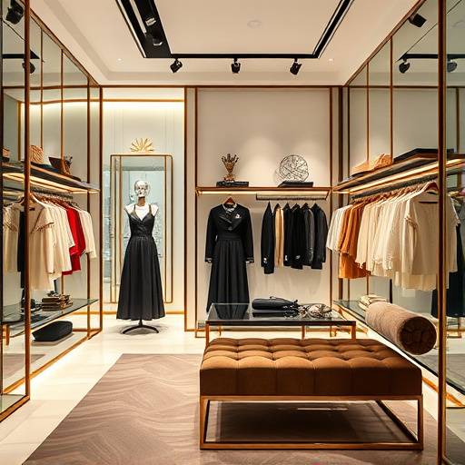Interior de una elegante boutique de moda espa&ntilde;ola con prendas de alta costura