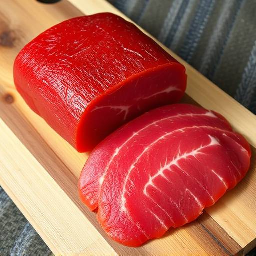 Tabla de jam&radic;&ge;n ib&radic;&copy;rico de bellota cortado finamente, con su grasa veteada caracter&radic;&ne;stica y un color rojo intenso.