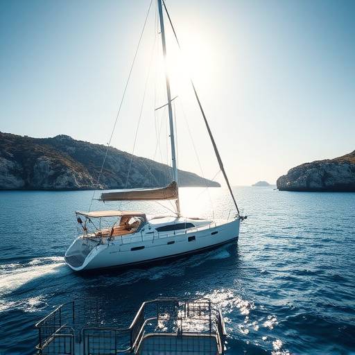 Un grupo de personas disfrutando de un paseo en velero de lujo por la costa de Ibiza, con el sol brillando en el agua.